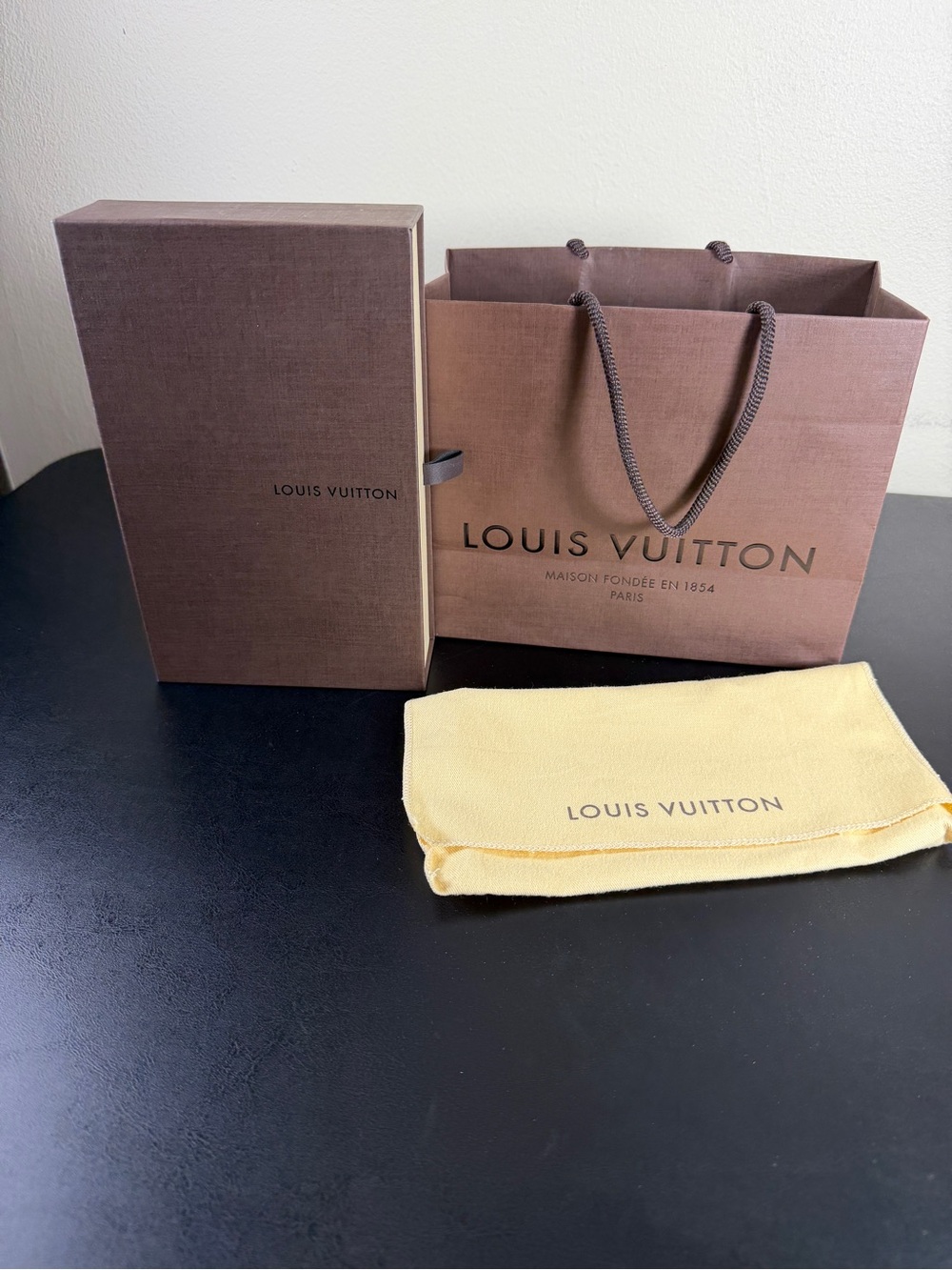 Louis Vuitton Brown Shopping Bag, Box & Yellow Dust Pouch